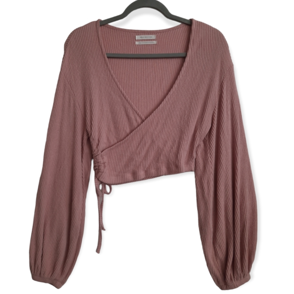 Urban Outfitters Mauve Ribbed Faux Wrap Crop Sweater Top Medium